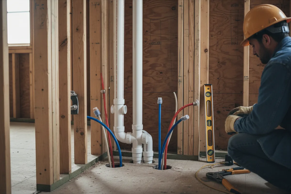 Drain and supply rough-in during Sump Pump Repair in Rector